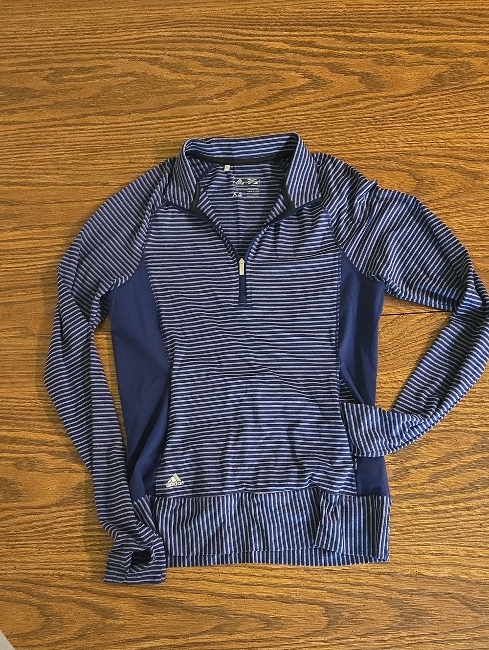 adidas Women’s Navy & White Striped Zip-Up Tee